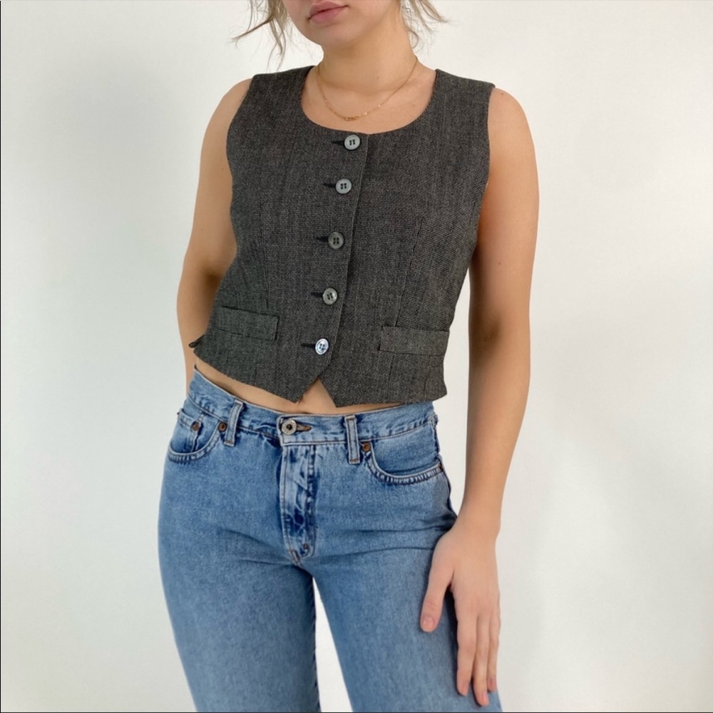 Vintage 90's Gray Petite Cropped Wool Blend Suit Vest Size 4